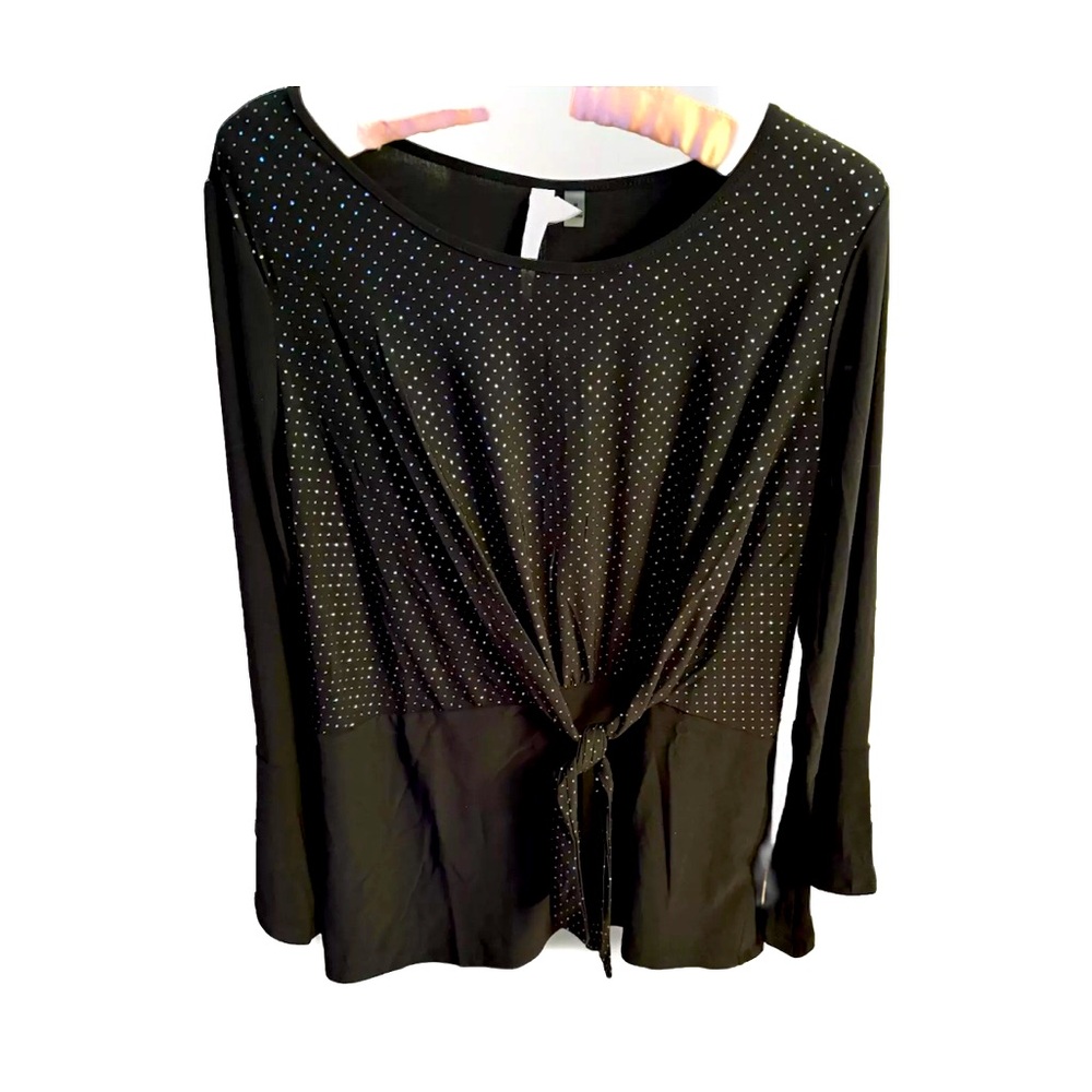 NY Collection NWT Black Tie Front Beaded Top, Size M
